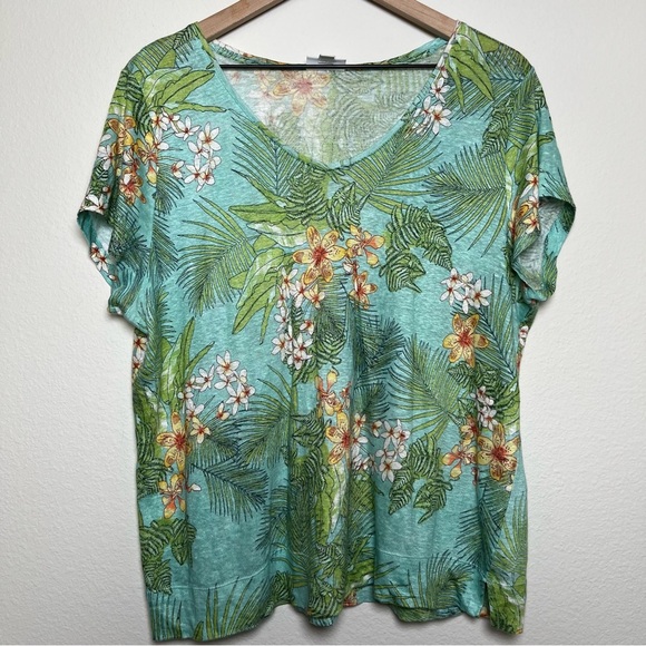 J. Jill Women Love Linen Top Large Petite Resort Vacation Paradise Tropical - Picture 1 of 10